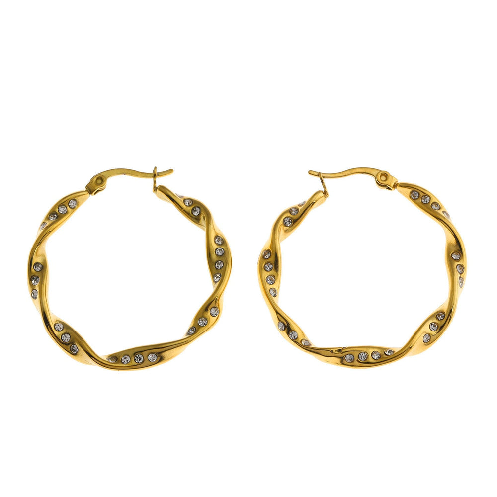 MARTHA: Twisted Hoop Earrings with Zirconia Embellished Sides