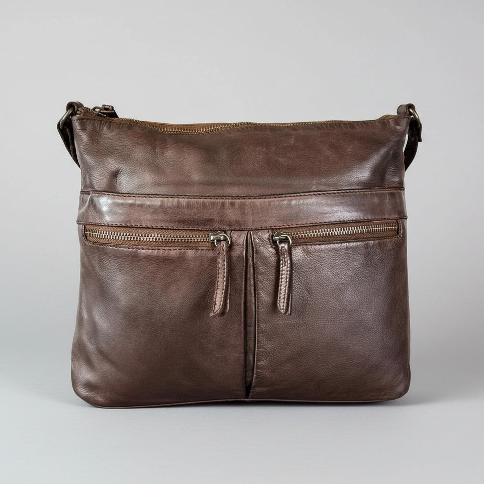 Sac bandoulière en cuir MET avec deux poches zippées