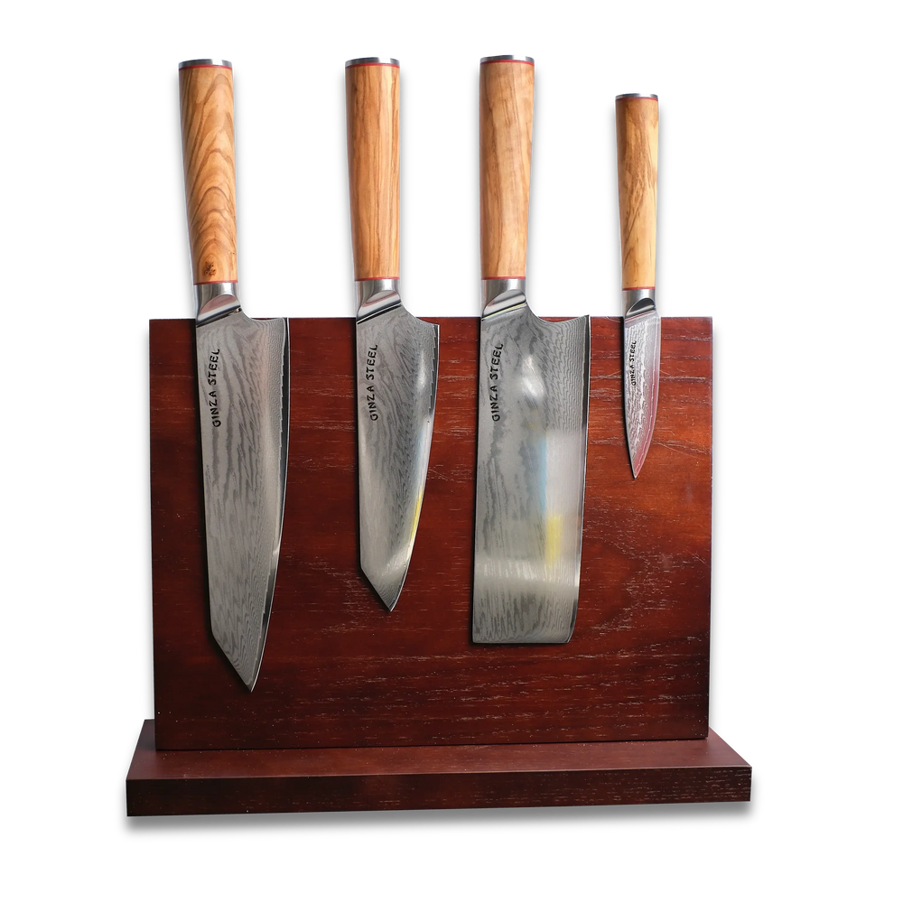 Ginza Steel Série KC MIA FIVE – Set de 5 couteaux essentiels avec bloc de bois magnétique