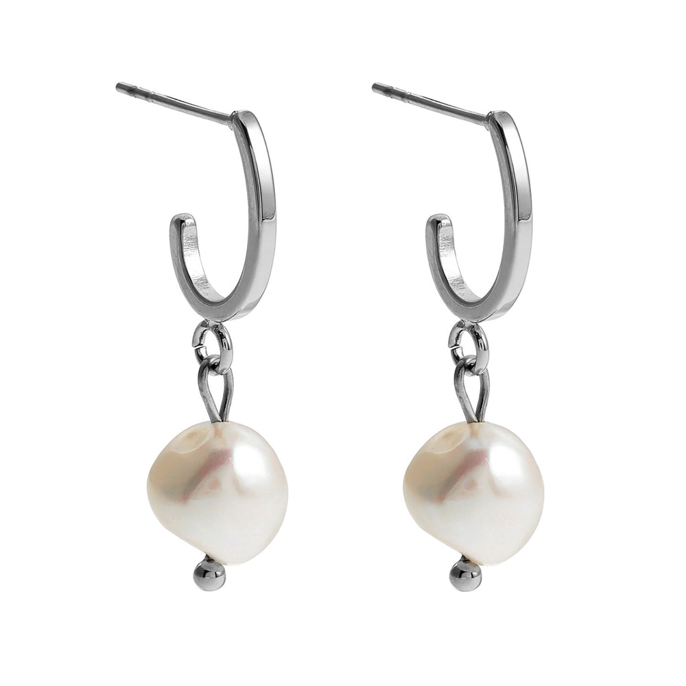 MILANO : Boucles d'oreilles pendantes J-Bar en perles d'eau douce naturelles en argent