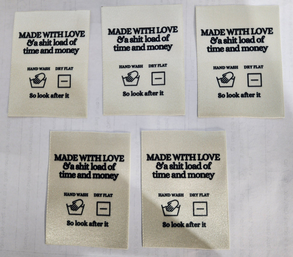 Made with Love & a Shit load of time Quilt Labels, 5 per package — Cottage Quilting Ltd.