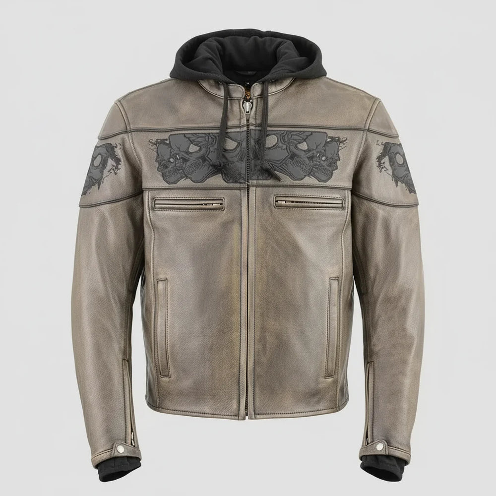 Veste de Scooter Crossover pour Hommes Milwaukee Leather avec Capuche Amovible à Manches Complètes et Écussons Réfléchissants