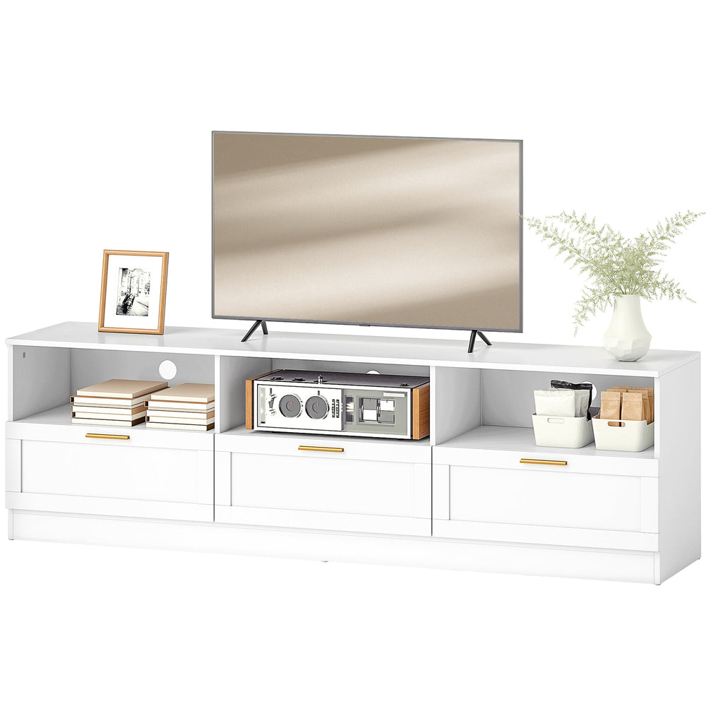 Meuble TV moderne Dallas avec tiroirs de rangement pour téléviseurs jusqu'à 85" - Blanc