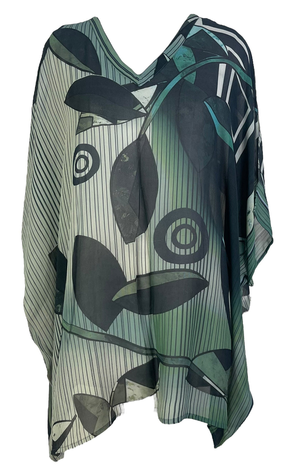 PRG7132 Kaftan tunique courte en pure soie Avatar transparente sans fentes