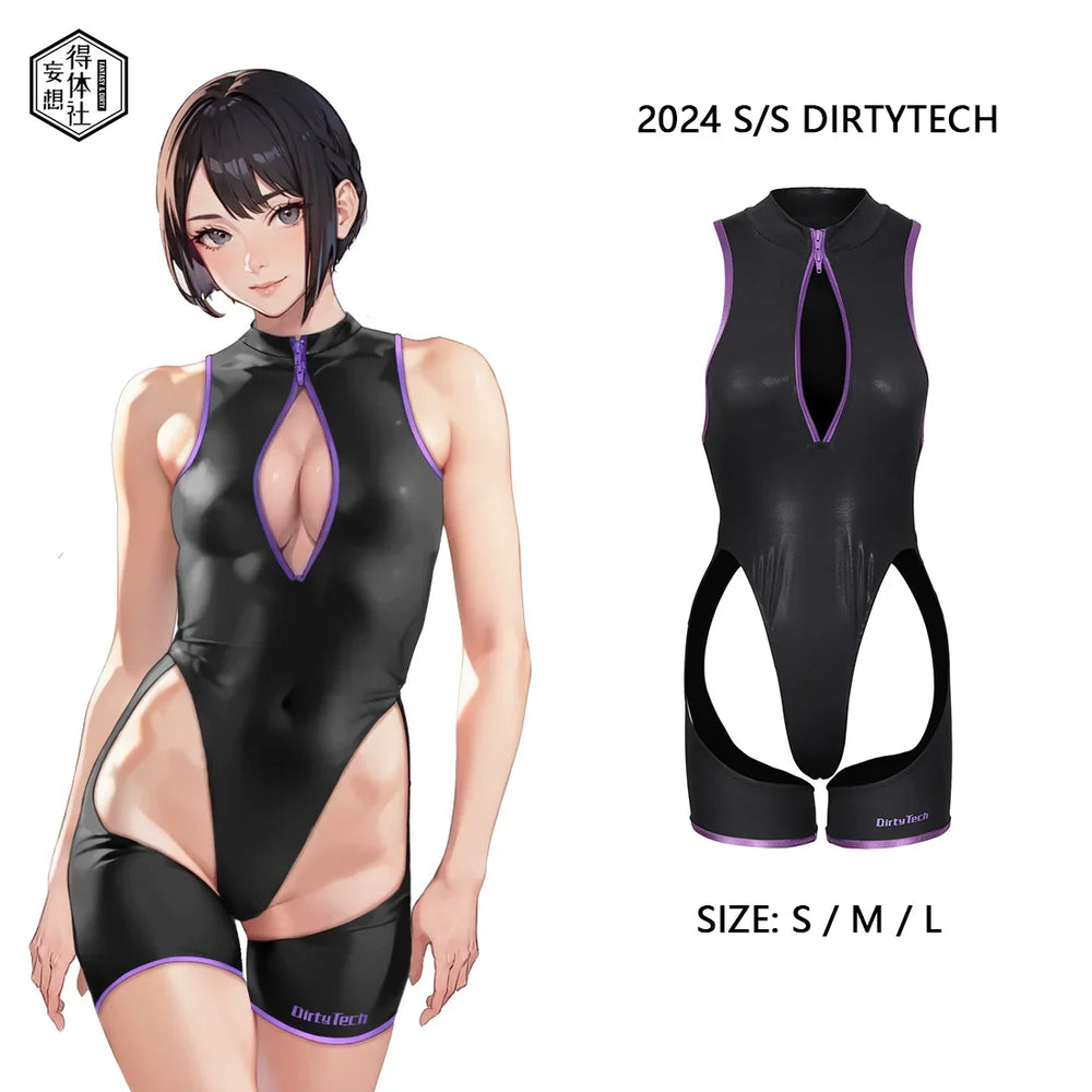 Maillot de bain une pièce sexy style anime, combinaison de natation de course en élasthanne avec fermeture éclair sur le devant