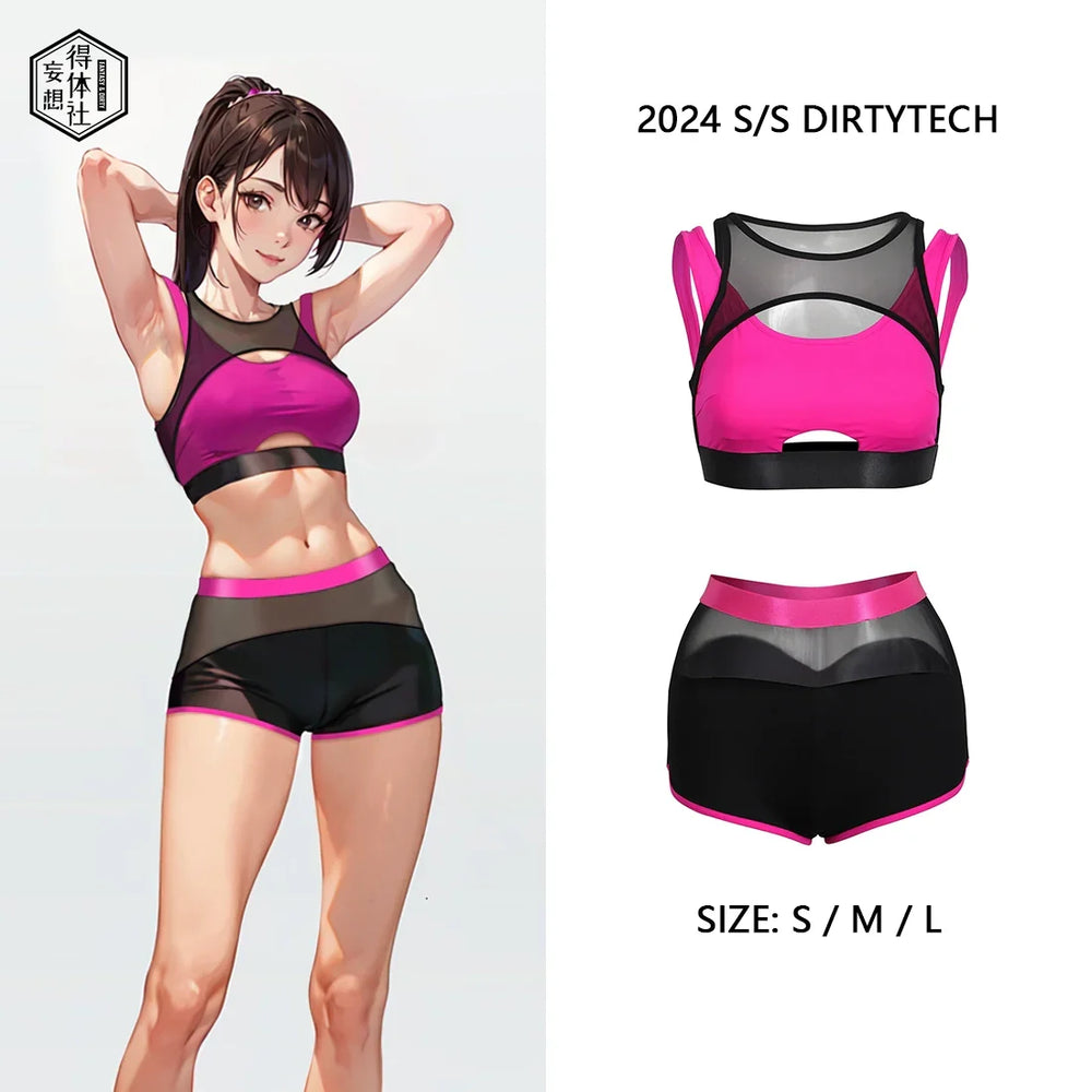 Uniforme court de gymnastique style anime, en résille transparente, tenue de sport active pour volleyball