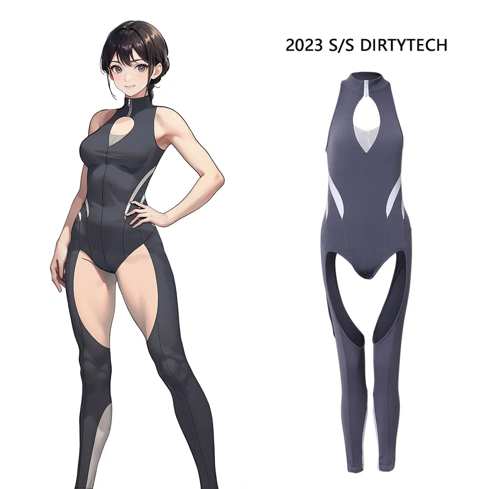 Anime Style the Grey Shark Jumpsuit Yoga Pants Full Body Sexy Fitness Active Wear