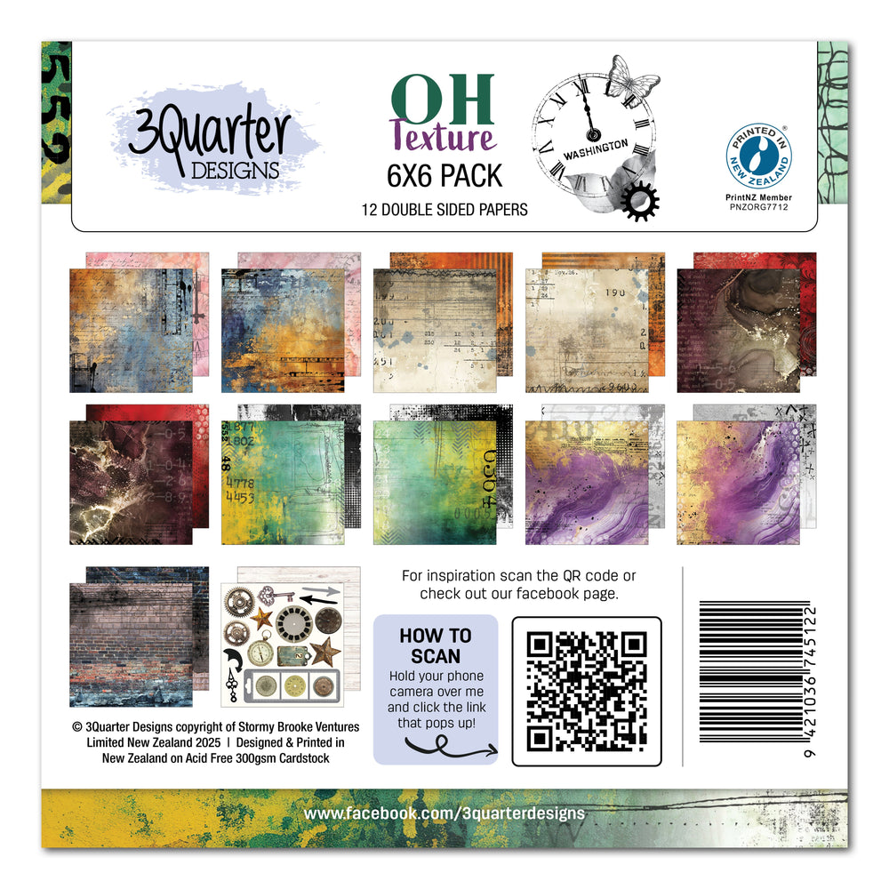 3Quarter Designs Oh Texture Lot de Papiers 6x6