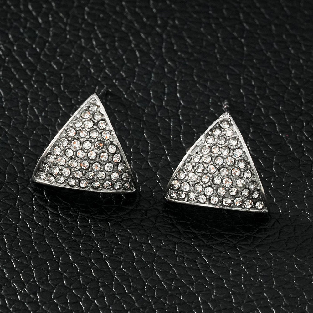 OTARU Or Blanc (Ton Argenté) : Clous d'oreilles Triangles Pavés de Zirconia (CZ).
