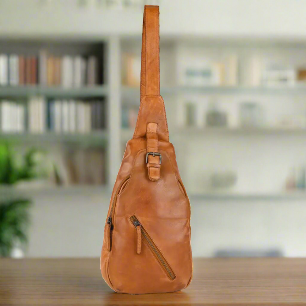 Sac à dos poitrine en cuir, coupe épaules dénudées