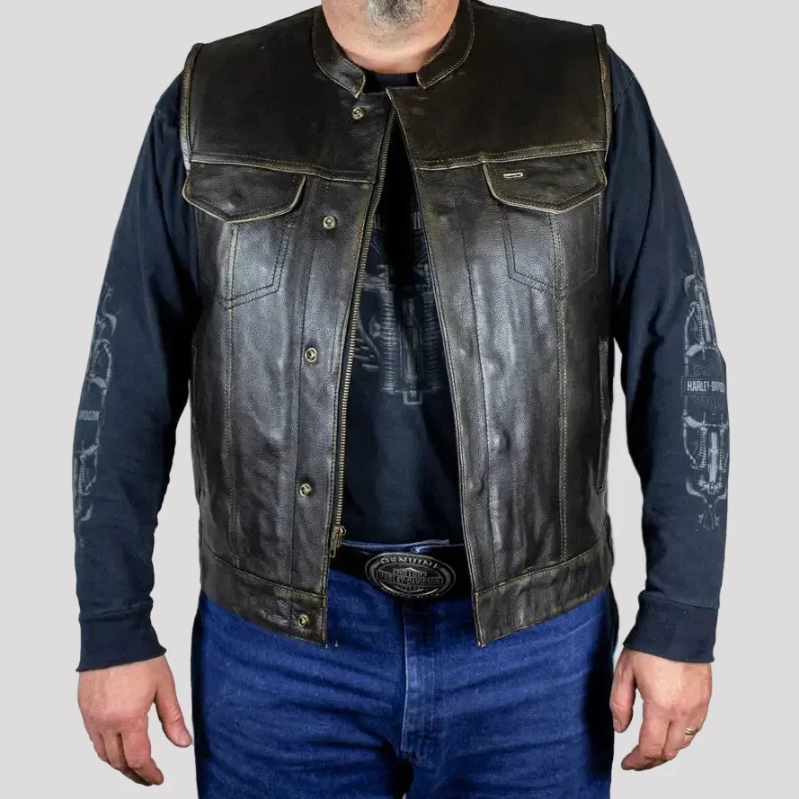 Gilet Club en Cuir Déstructuré pour Homme "Open Road"
