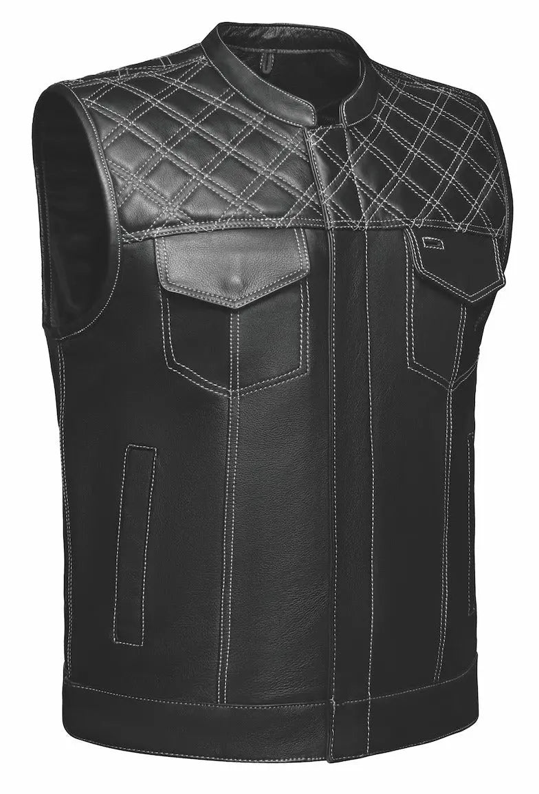 Open Road Men's Upside Leather with White Stitched Diamonds Vest — Boutique of Leathers/Open Road