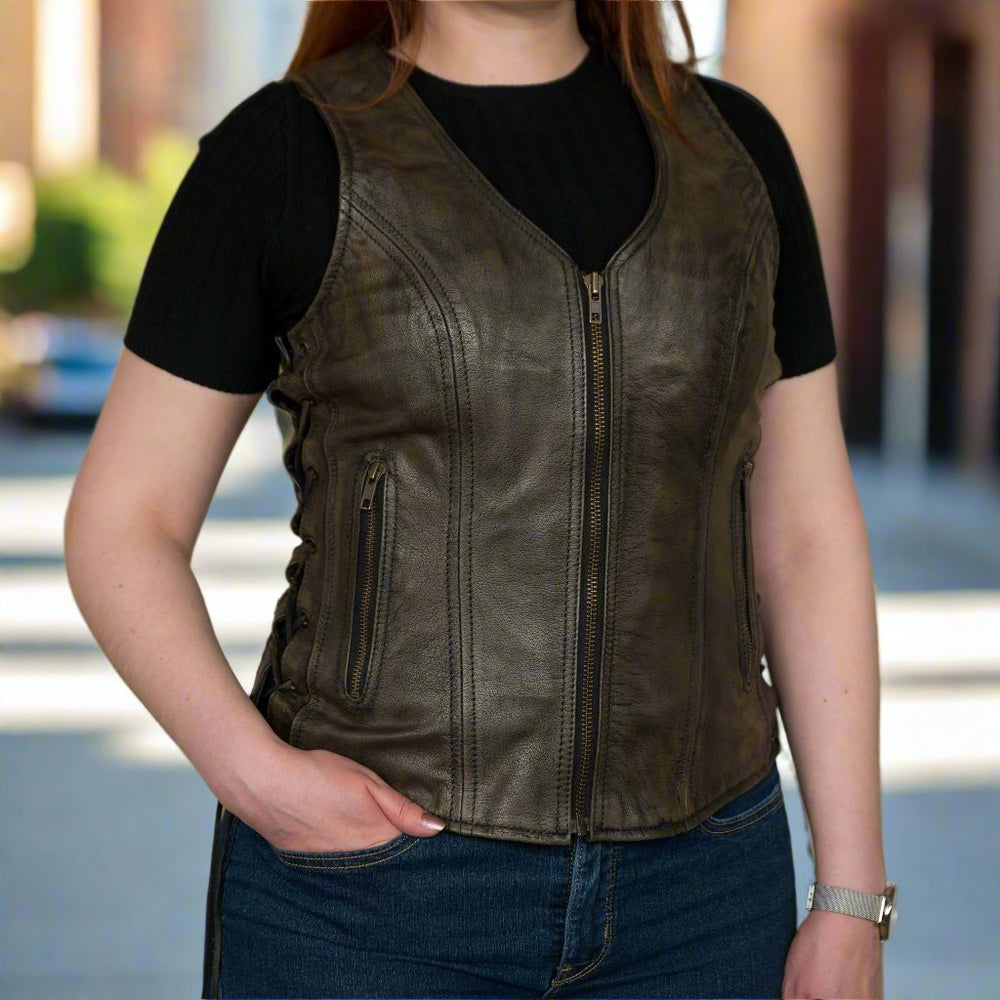 Open Road Women's Distressed Brown Vest — Boutique of Leathers/Open Road