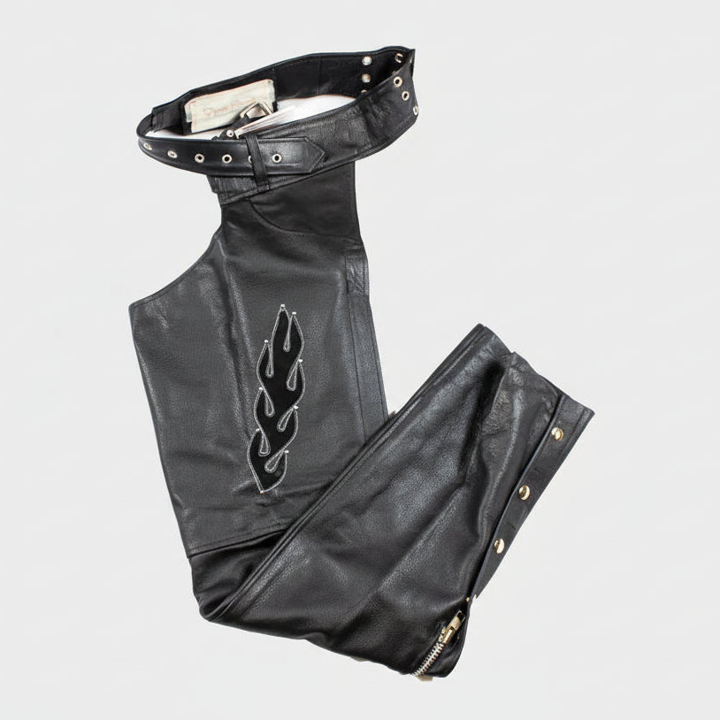Open Road Women's Flame Inlay Premium Leather Chaps — Boutique of Leathers/Open Road