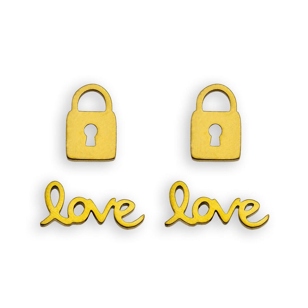 Ensemble de 2 paires de clous d'oreilles LOVE LOK