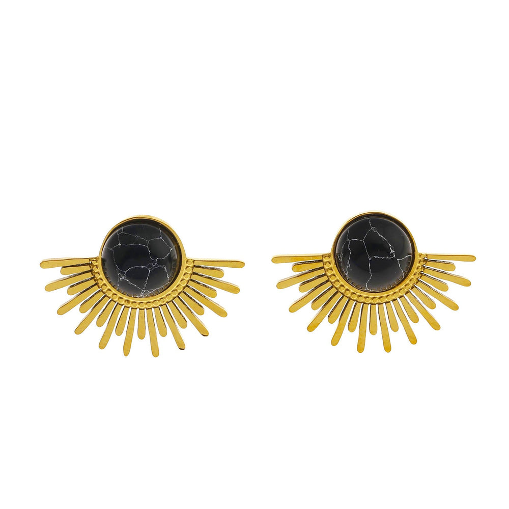 Boucles d'oreilles clous LOVISA Demi-Soleil Pierre Naturelle Noire