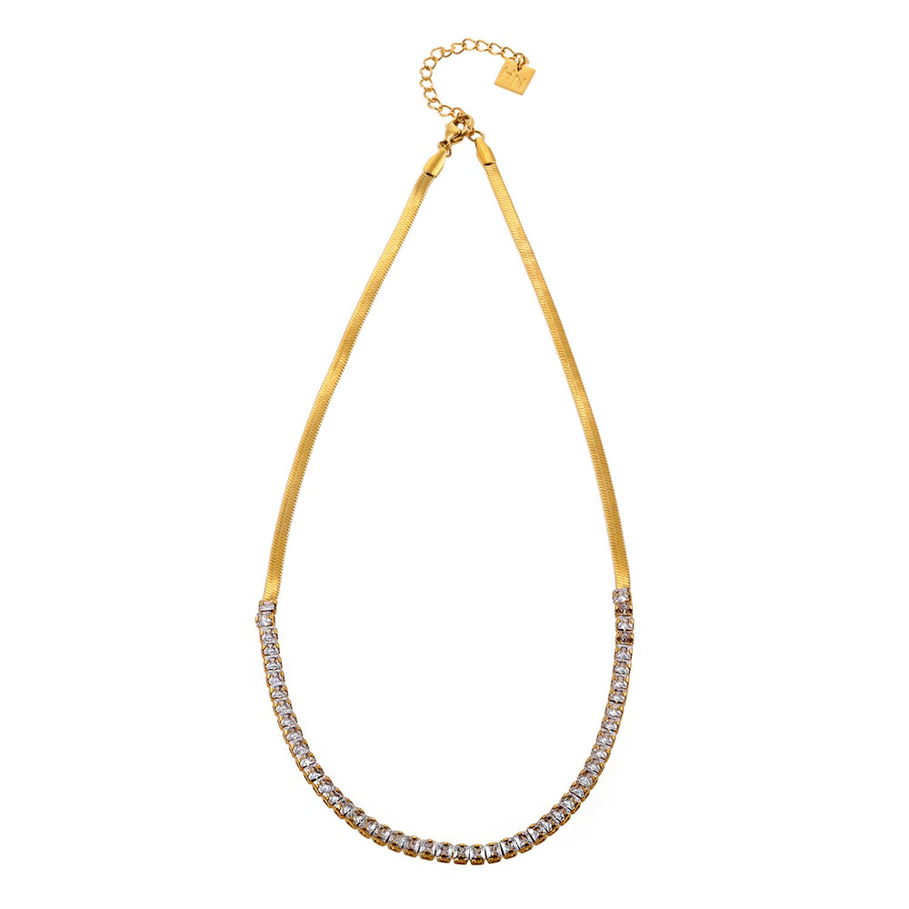 MESTIA : Collier combiné avec texture peau de serpent et chaînes tennis