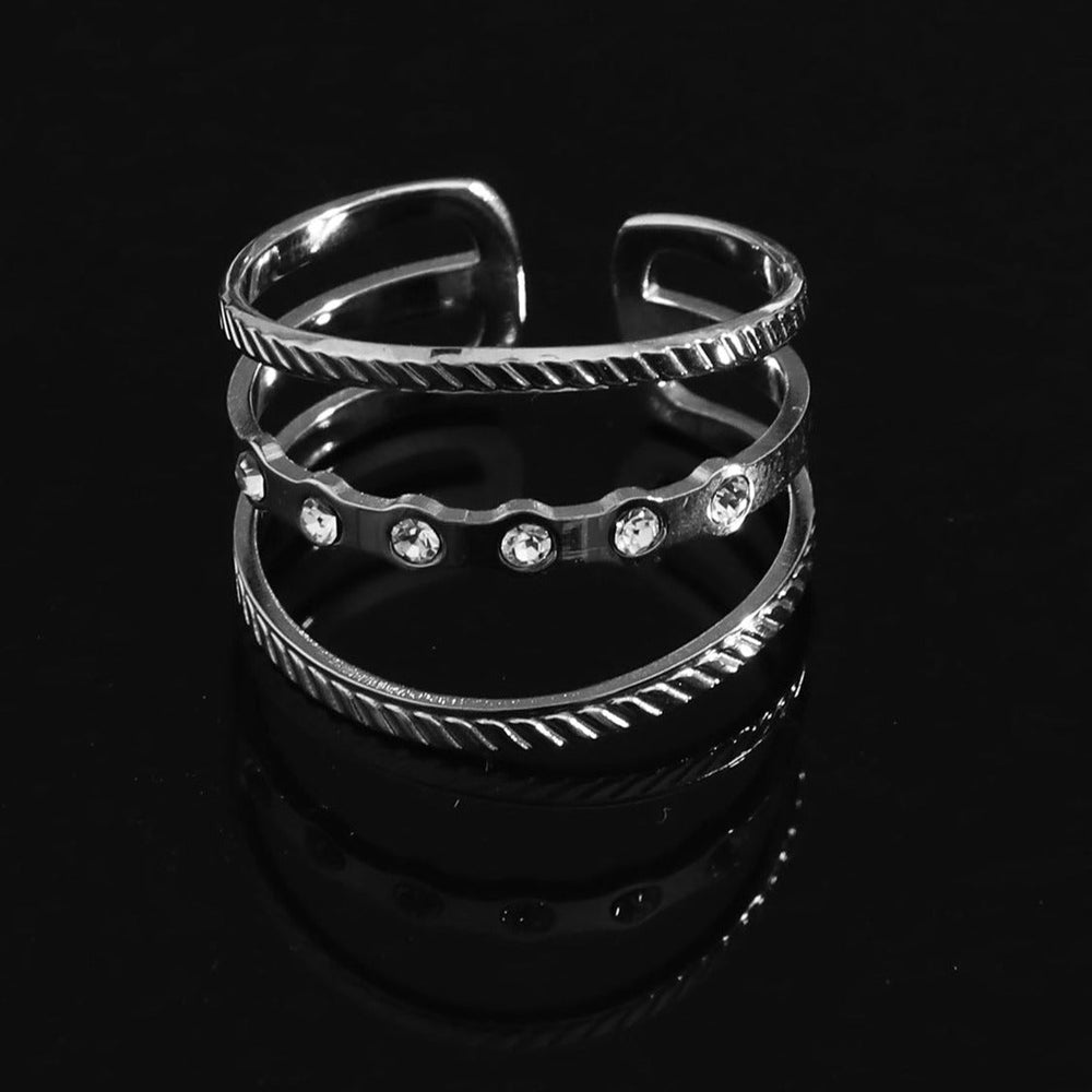 Bague AMALIA Argent Triple Empilé Ornée de Zirconia