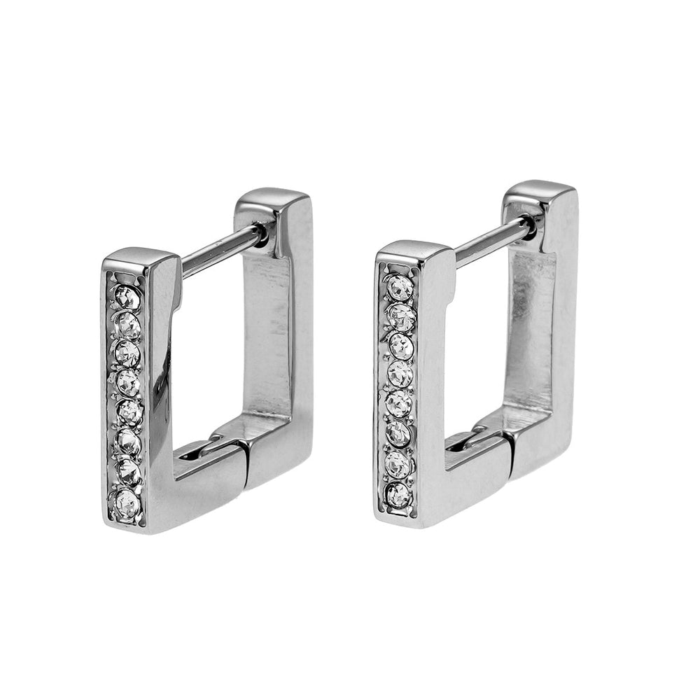 PAIA Or Blanc (Ton Argenté) : Minuscules Boucles d'Oreilles Carrées Incrustées de Gemmes de Zirconia
