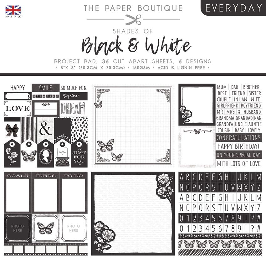 The Paper Boutique Everyday - Nuances de noir et blanc - Bloc de projets 20,3 cm x 20,3 cm