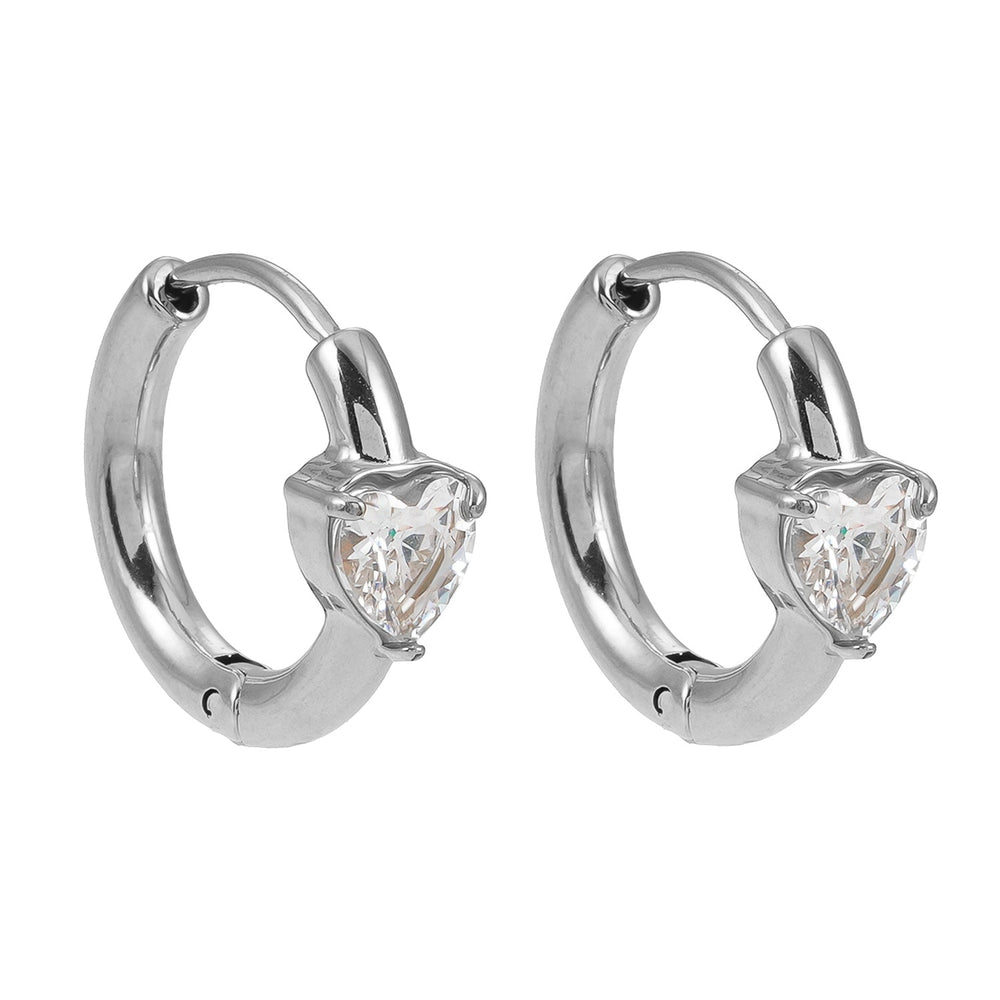 PELLA Or Blanc (Ton Argenté) : Mini Créoles avec Moissanite en Forme de Cœur