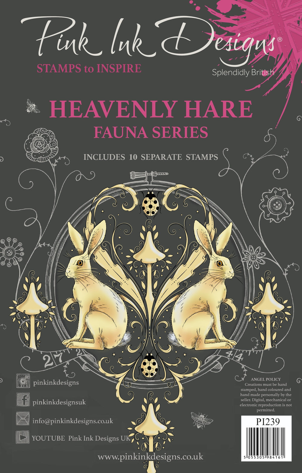 Pink Ink Designs Heavenly Hare, Set de tampons transparents 15,24 x 20,32 cm