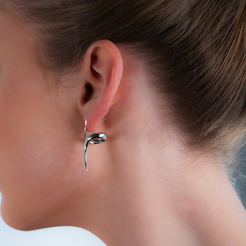Boucles d'oreilles PORTNA Argent (Or Blanc) : Courbe Sculpturale de Serpent