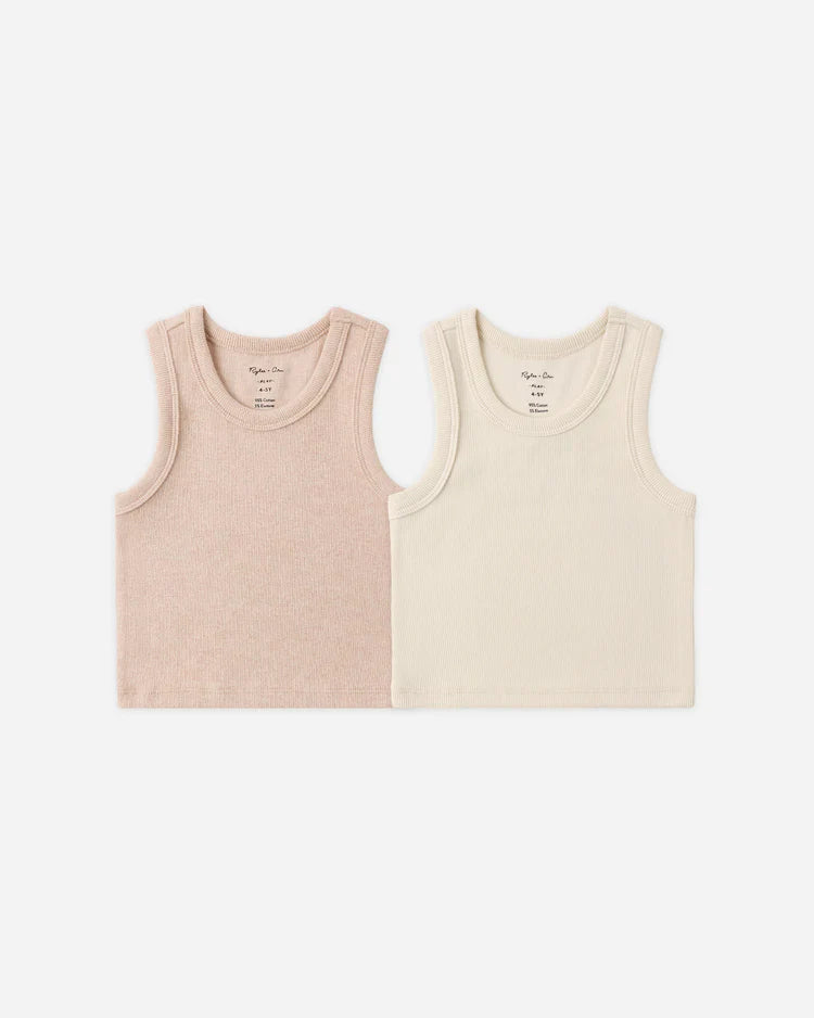 Ribbed Tank Set | Shell, Heathered Blush | Rylee & Cru