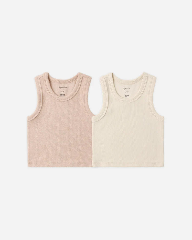 Ribbed Tank Set | Shell, Heathered Blush | Rylee & Cru