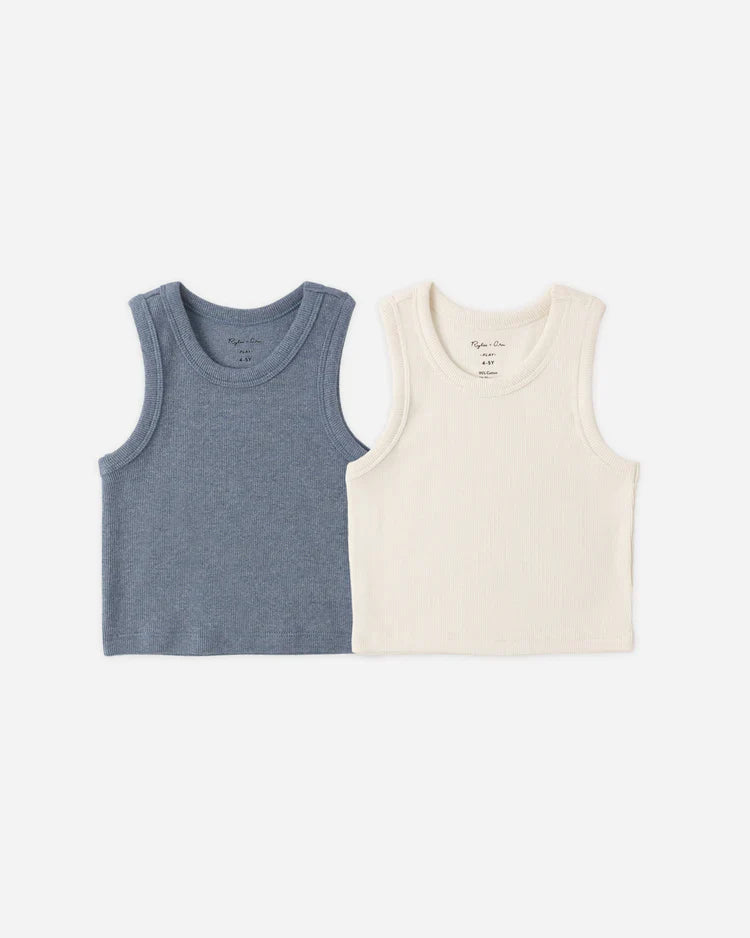 Ribbed Tank Set | Natural, Heathered Marine | Rylee & Cru