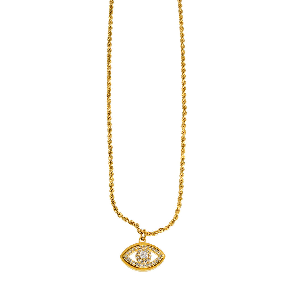 PROTACTOR Or : Collier chaîne œil maléfique orné de zircone (CZ)