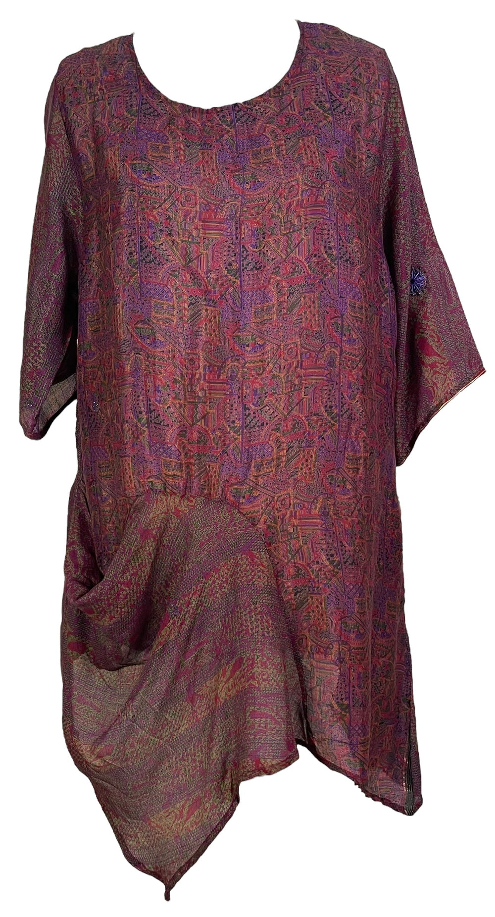 PRC6827 Avatar Robe-Tunique en Pure Soie avec Poche Auto-Pochée