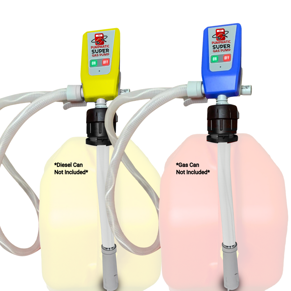 Ensemble pompe à essence et diesel - Pompe de transfert de carburant PumpMatic Super pour essence, diesel, kérosène + 3 sources d'alimentation avec tuyau siphon de 1,3 m