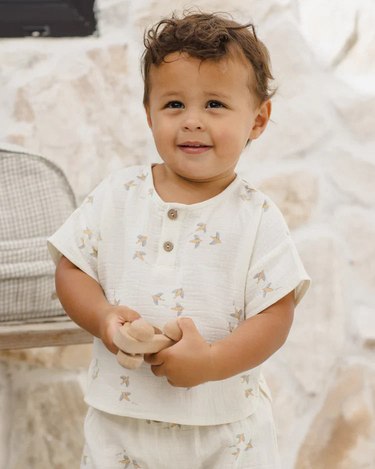 Ensemble haut court et short tissés Quincy Mae | Oiseaux | Quincy Mae
