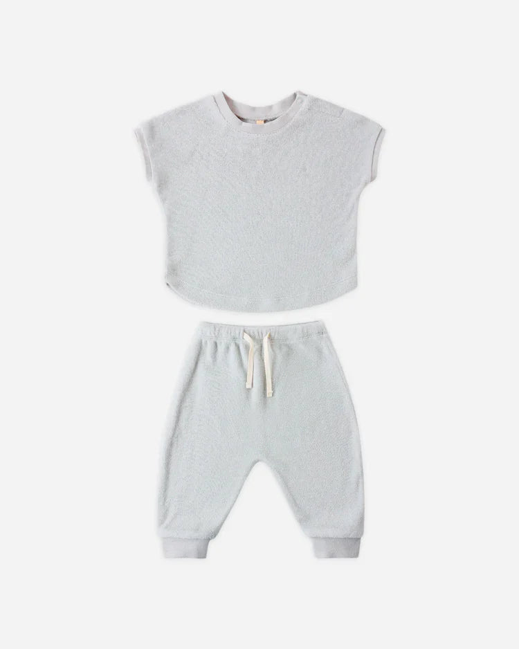 Ensemble T-shirt éponge + Pantalon | Ciel | Quincy Mae