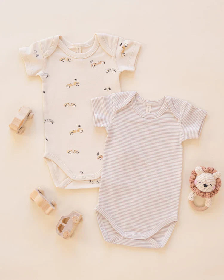 Short Sleeve Bodysuit Pack | Race Car, Oat Micro Stripe | Quincy Mae