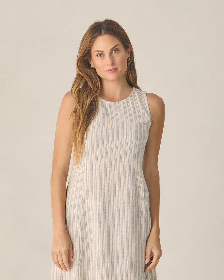 Robe Mi-longue Indi pour femme | Rayures nautiques | Rylee & Cru