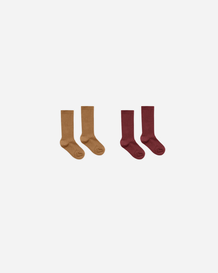Chaussettes côtelées | Doré, Bordeaux | Rylee & Cru