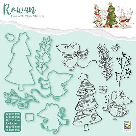 Rowan Matrices de découpe et tampons transparents Souris de Noël 3 sapins de Noël