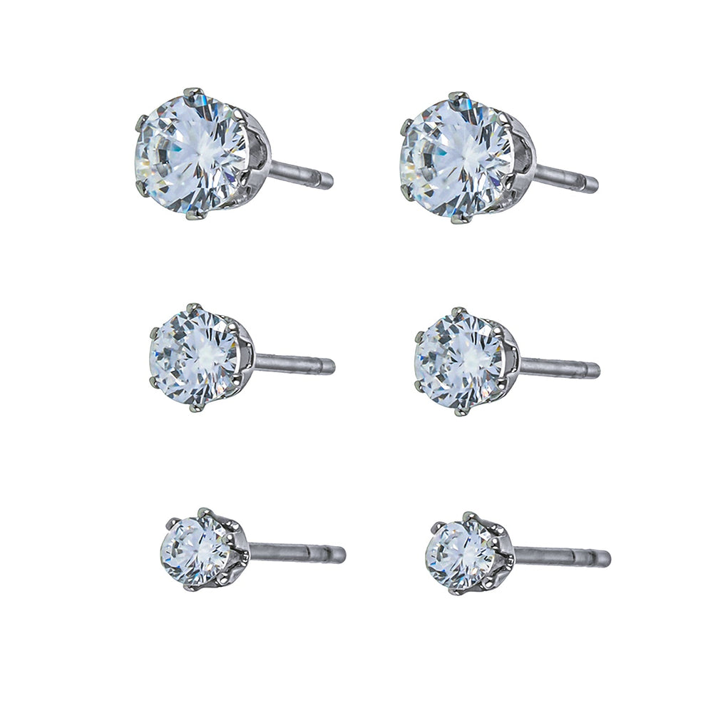 REIGN Argent (Or Blanc) : Ensemble de 3 clous d'oreilles en zircone