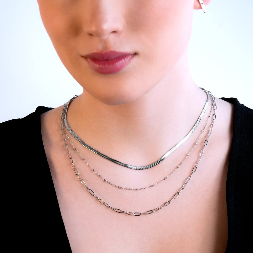 GEILNAR : Collier triple rangs chaînes mixtes en argent