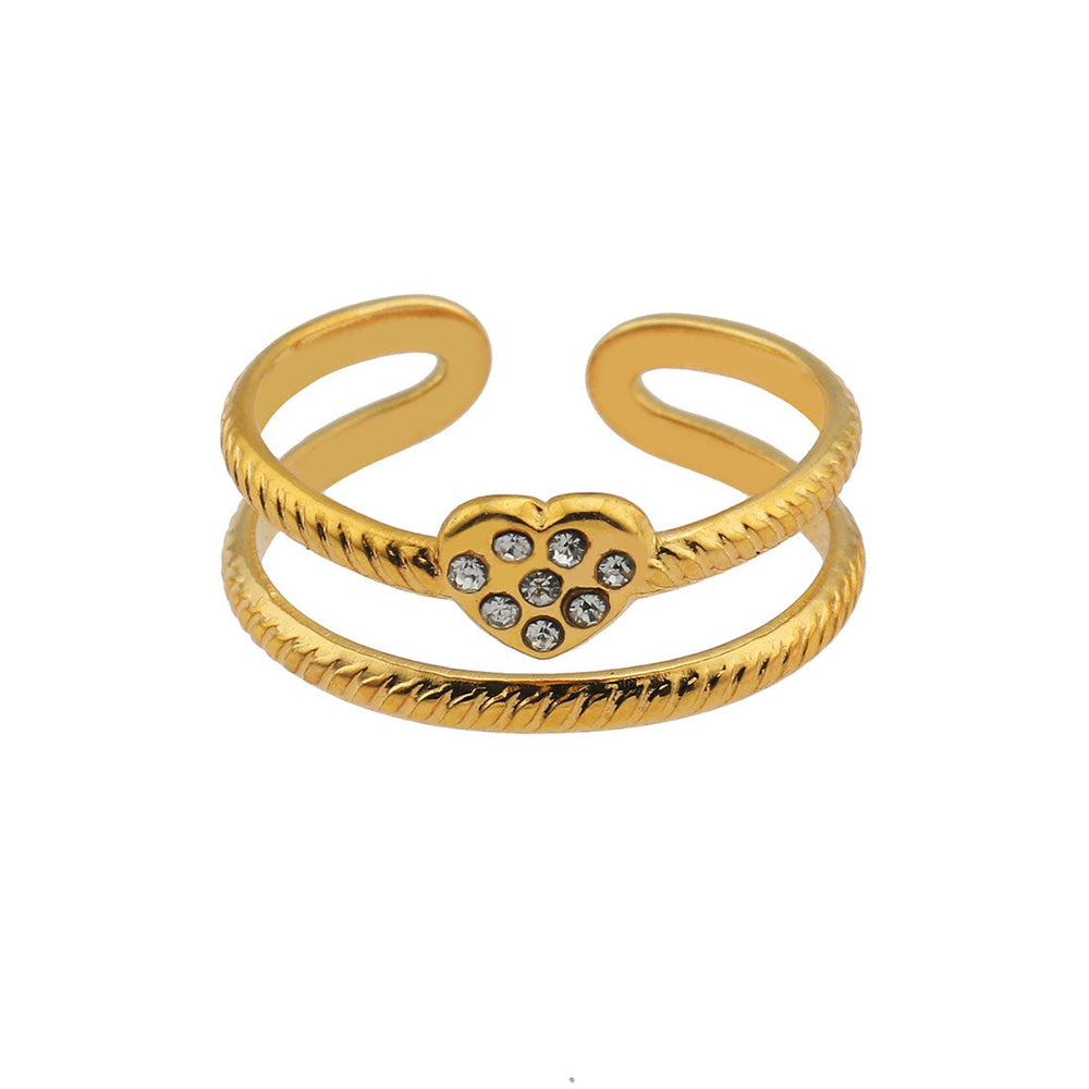 RENEE Gold: Double Stacked Zirconia (CZ) Embellished Heart Ring