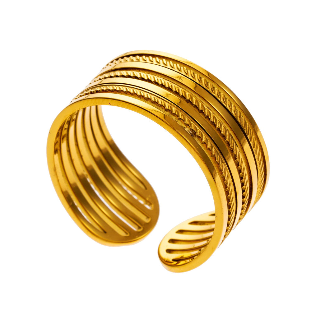 Bague REYNA : empilement multiple, textures contrastées