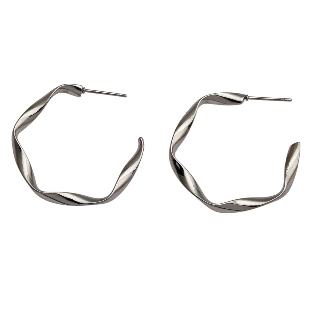 RIMINI Silver (White Gold): Sculpted Twist Hoop Earrings