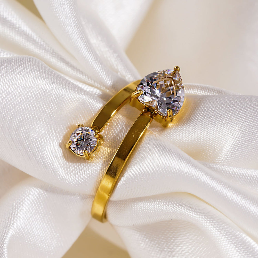 RIZALINA : Bague Classique avec Zirconia en Forme de Cœur et Rond
