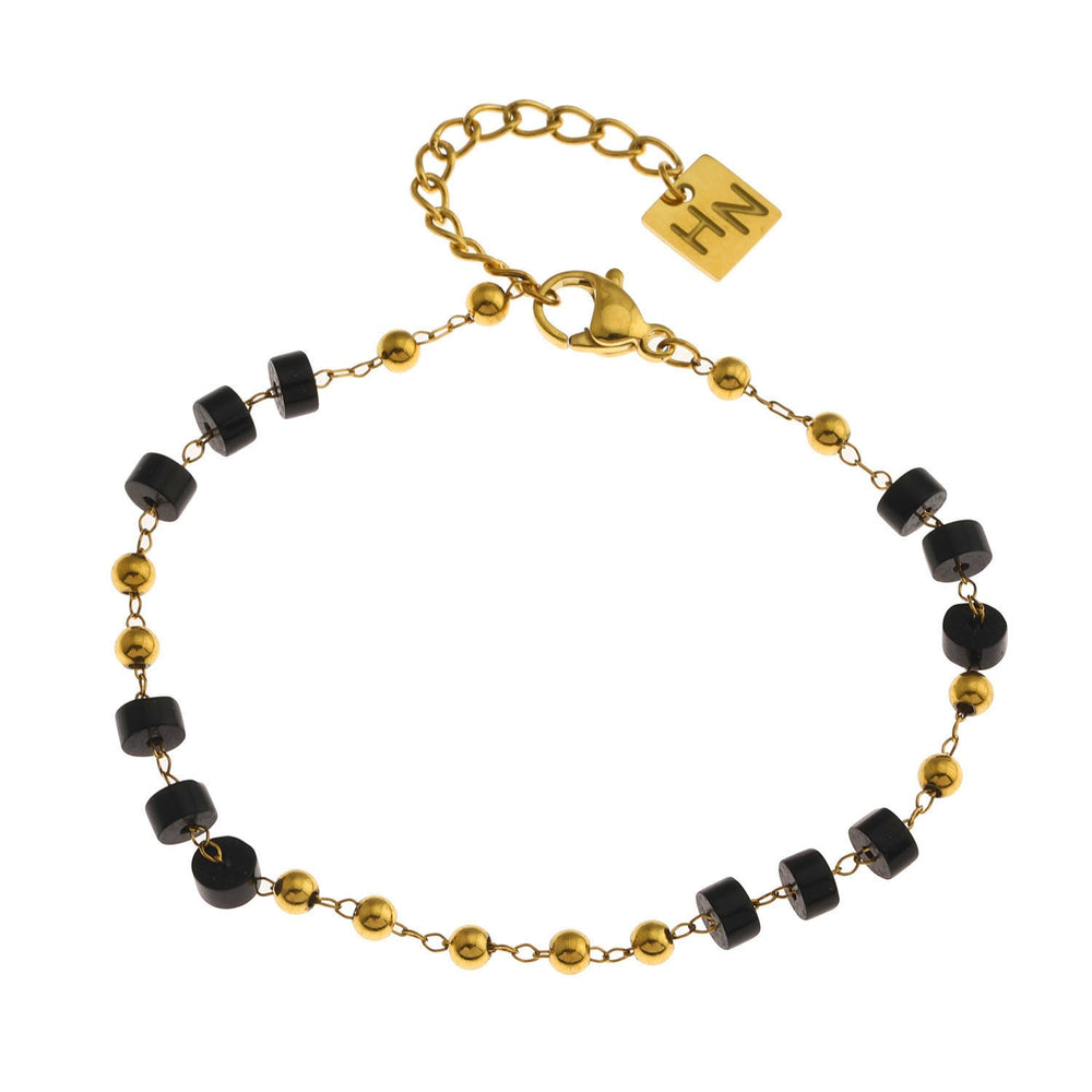 ROSARIO: Black Onyx and Gold Beaded Chain Bracelet