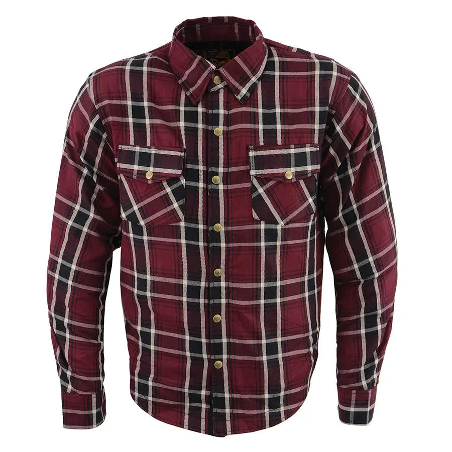 Chemise de motard en flanelle blindée à carreaux marron pour homme Milwaukee Leather avec fibres renforcées