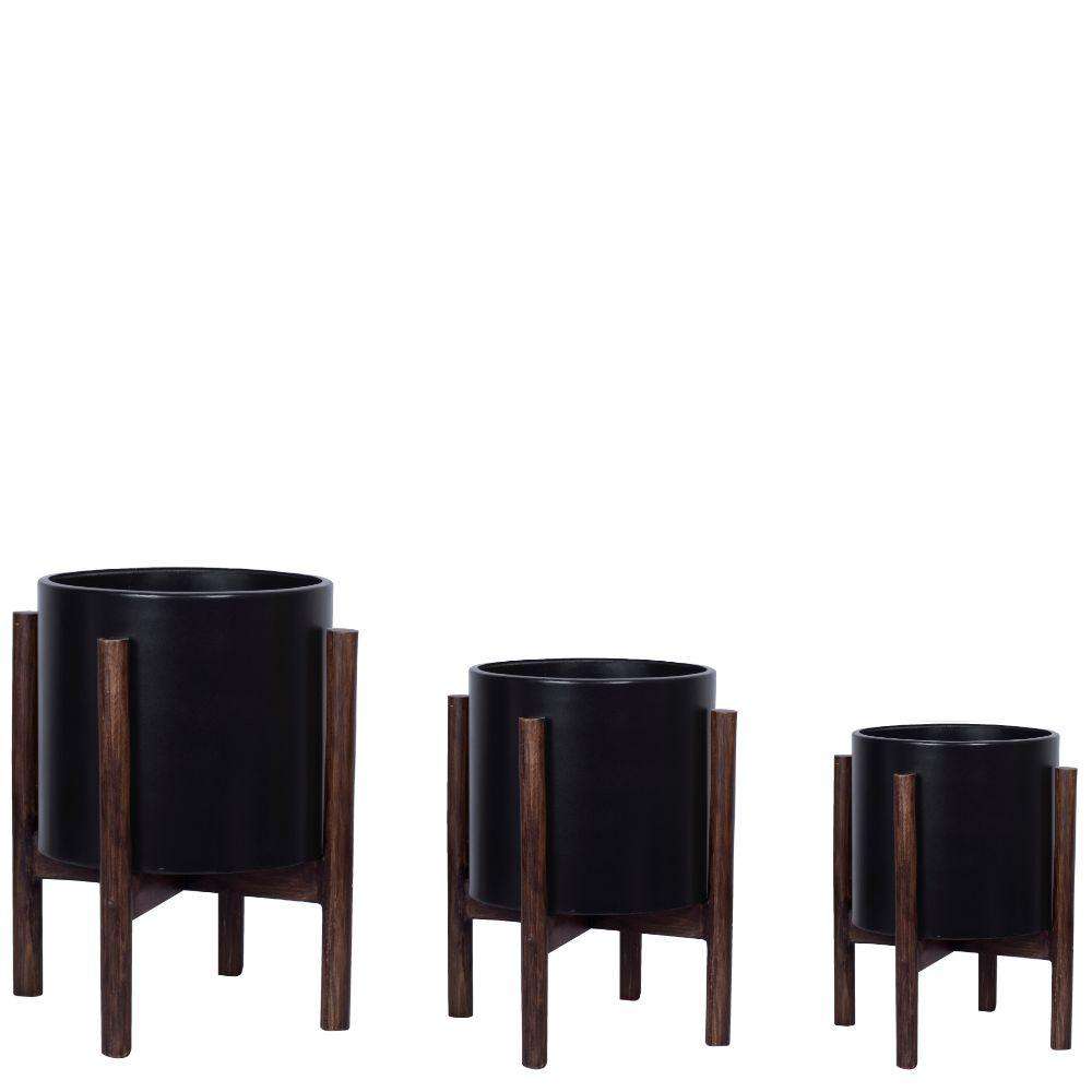 Rica - Support à plantes moderne du milieu du siècle avec jardinière noire (plusieurs tailles)