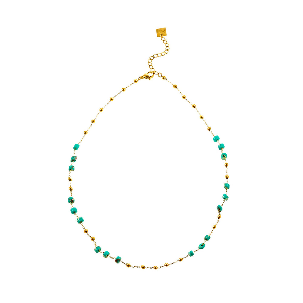 SANTA CRUZ Bleu : Collier à chaîne avec perles de pierres naturelles et dorées