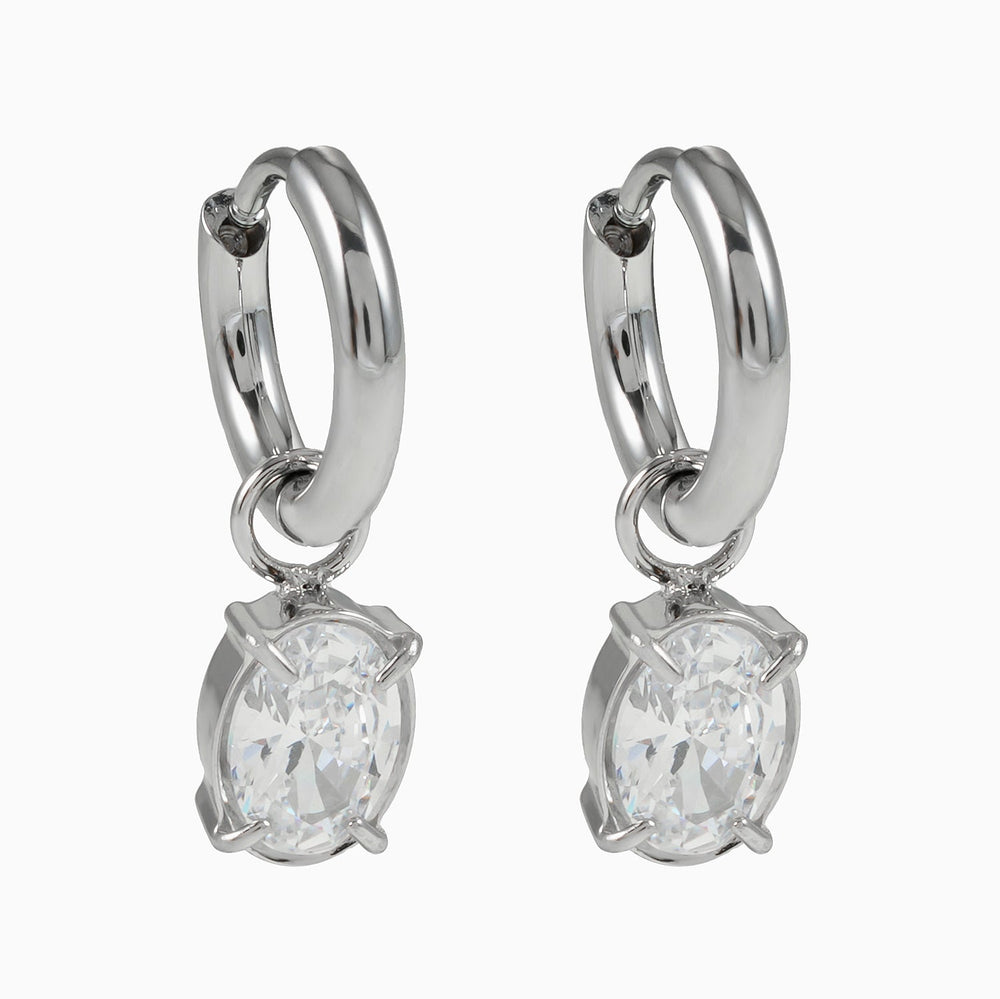 SEDONA Argent (Or Blanc) : Mini créoles retenant un charm en zircone (CZ) sertie